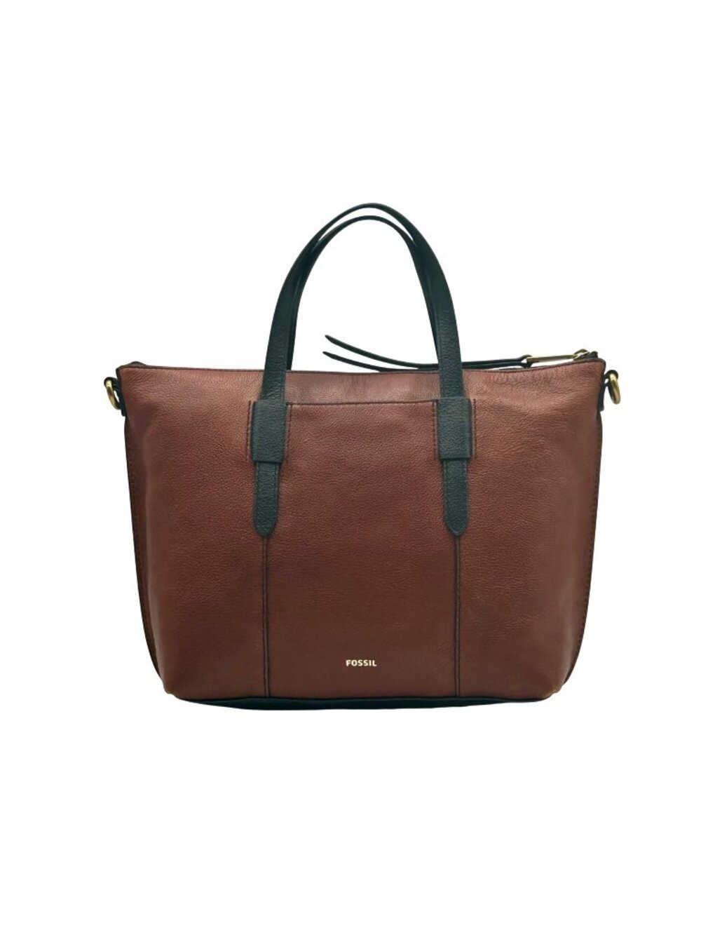 Fossil Brown And Black Pebbled Leather Convertible Satchel